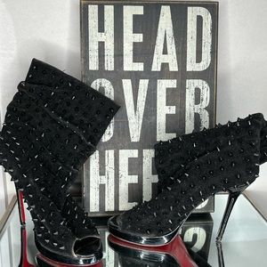 Louboutin Black suede, studded, booties, super cute with anything!